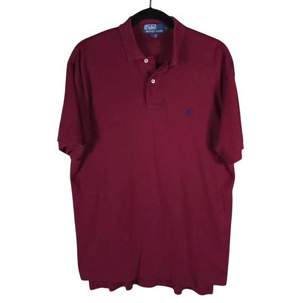 Polo Ralph Lauren Mens Burgundy Short Sleeve Pique Polo Shirt Size Medium